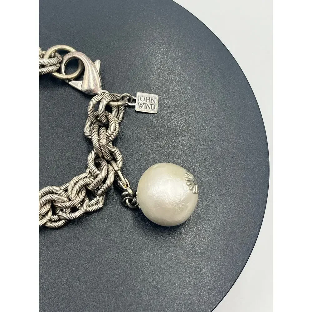 John Wind Sorority Gal‎ Large Cotton Pearl Thick Double Chain Link Bracelet 8